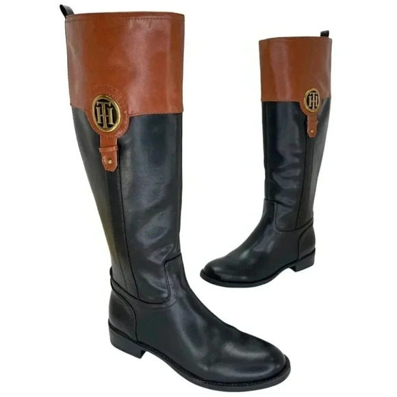 Tommy Hilfiger Ilia4 Black Tan Faux Leather Knee High Womens Boots Size 5M - Picture 12 of 12